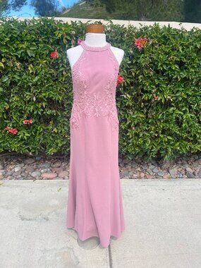 Azazie Tyra Dusty Rose Mermaid Halter Lace - Size A8 - 8